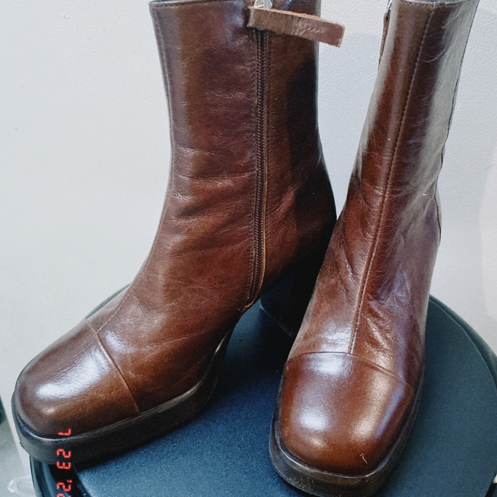 Brown leather boots